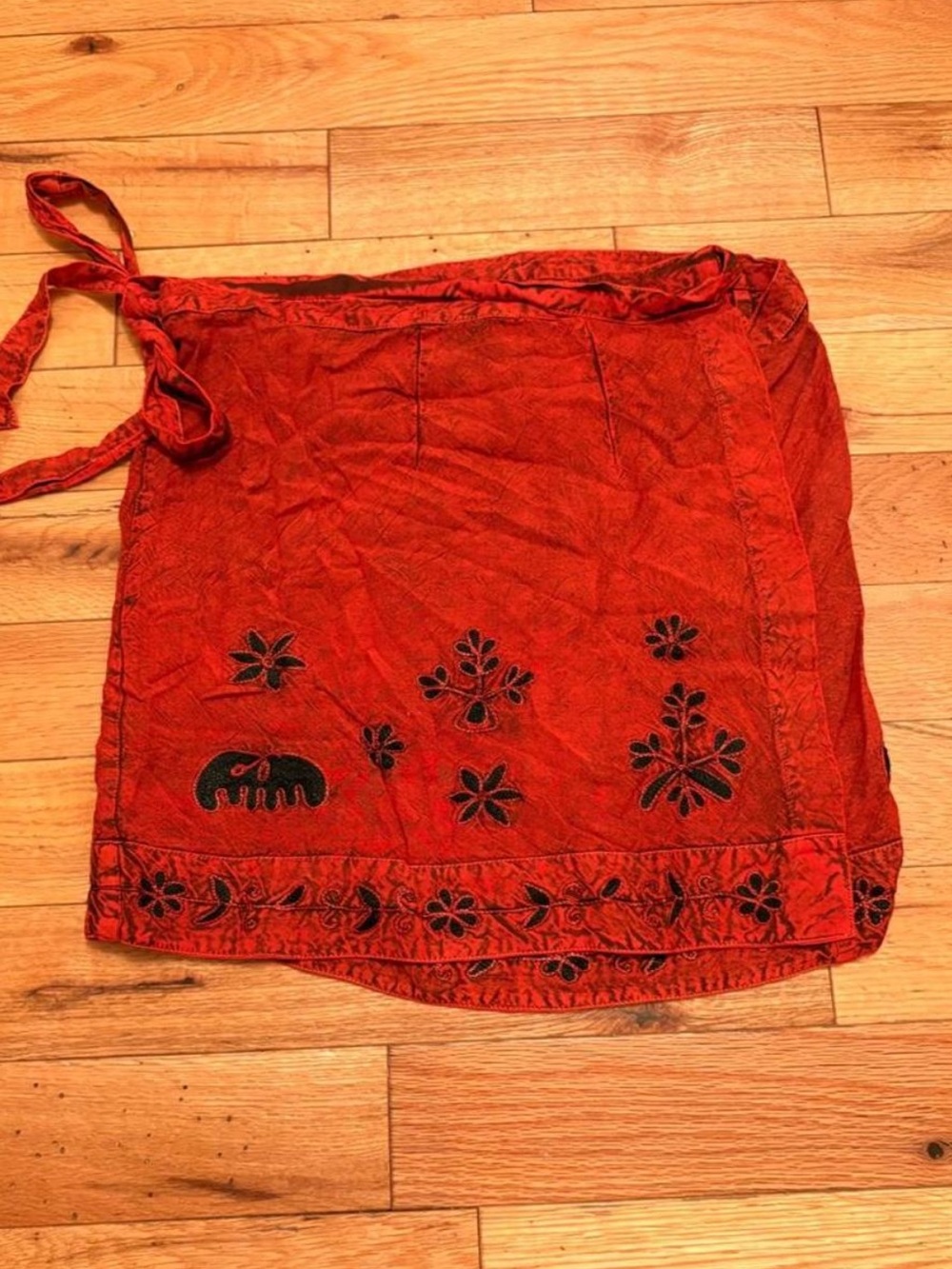 Kathmandu Red Wrap Skirt with Black Embroidery